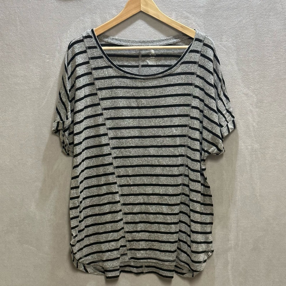 B Active | Striped Workout Shirt | 18/20 2X | Gray & Black